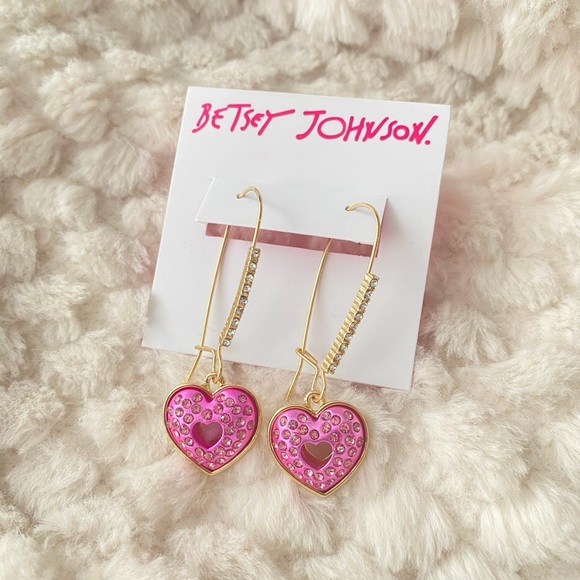Betsey Johnson Pave Heart Crystal Dangle Drop Earrings NWT - Picture 6 of 10
